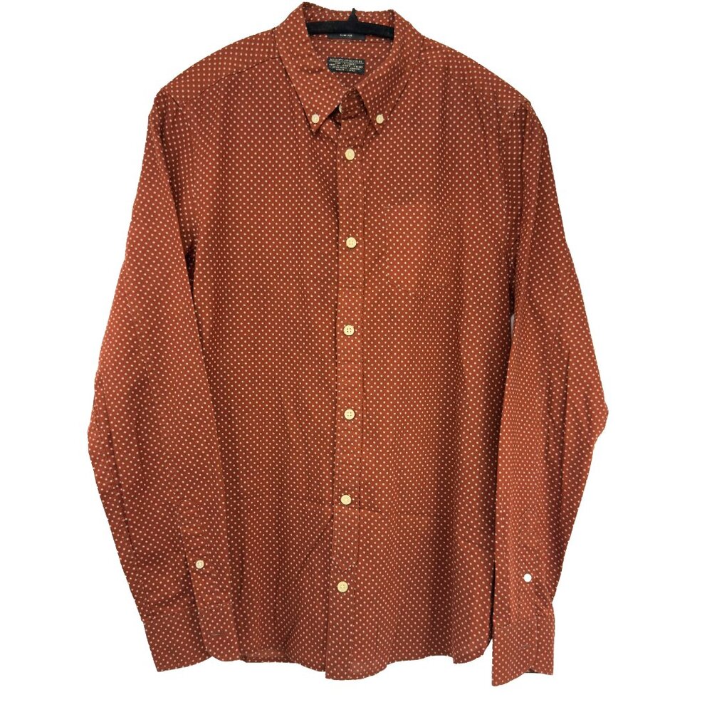 ALLSAINTS Spitalfields Brown/Redโ Slim Fit Polka Dot Cotton Modern Shirt XS - Picture 2 of 8